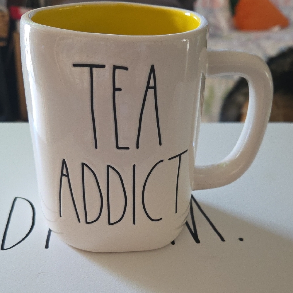 Rae Dunn White Ceramic Mug with Yellow Interior - TEA ADDICT